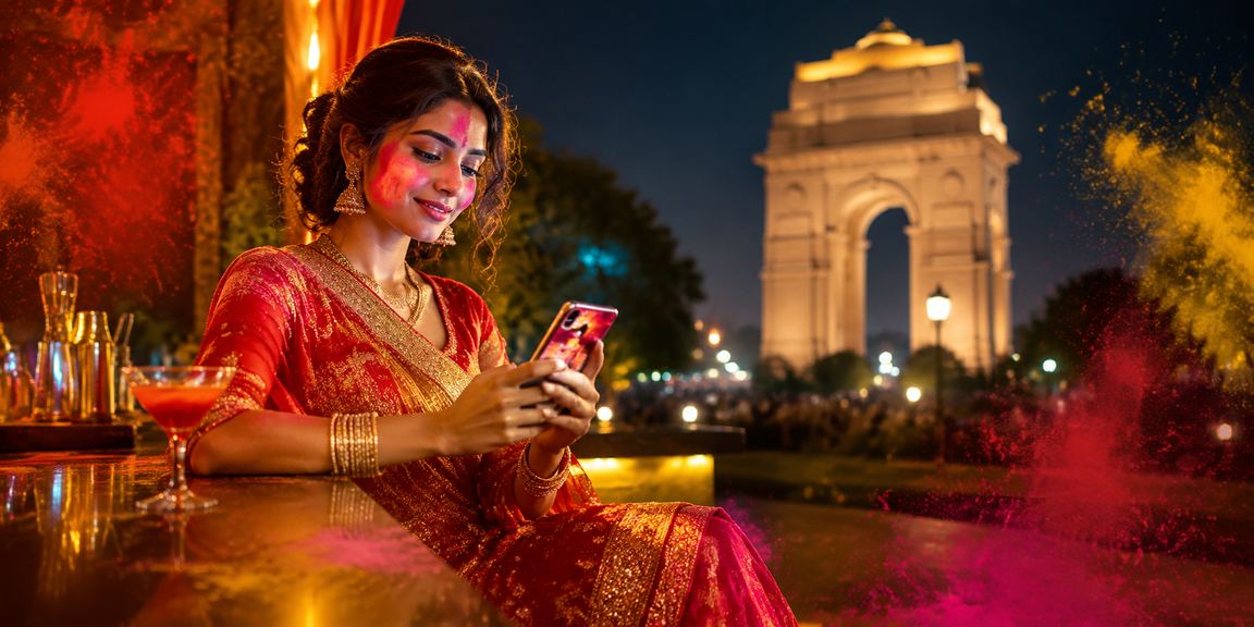 Mobile casino gaming in Delhi during Holi festival celebration